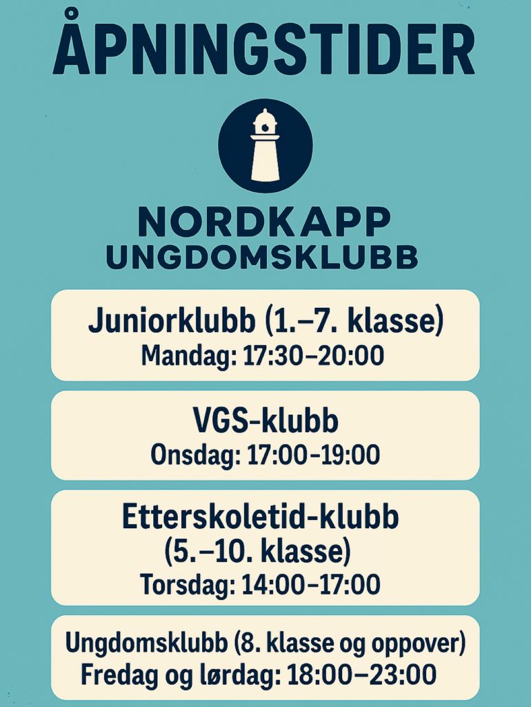 Åpningstider Nordkapp VGS-klubb